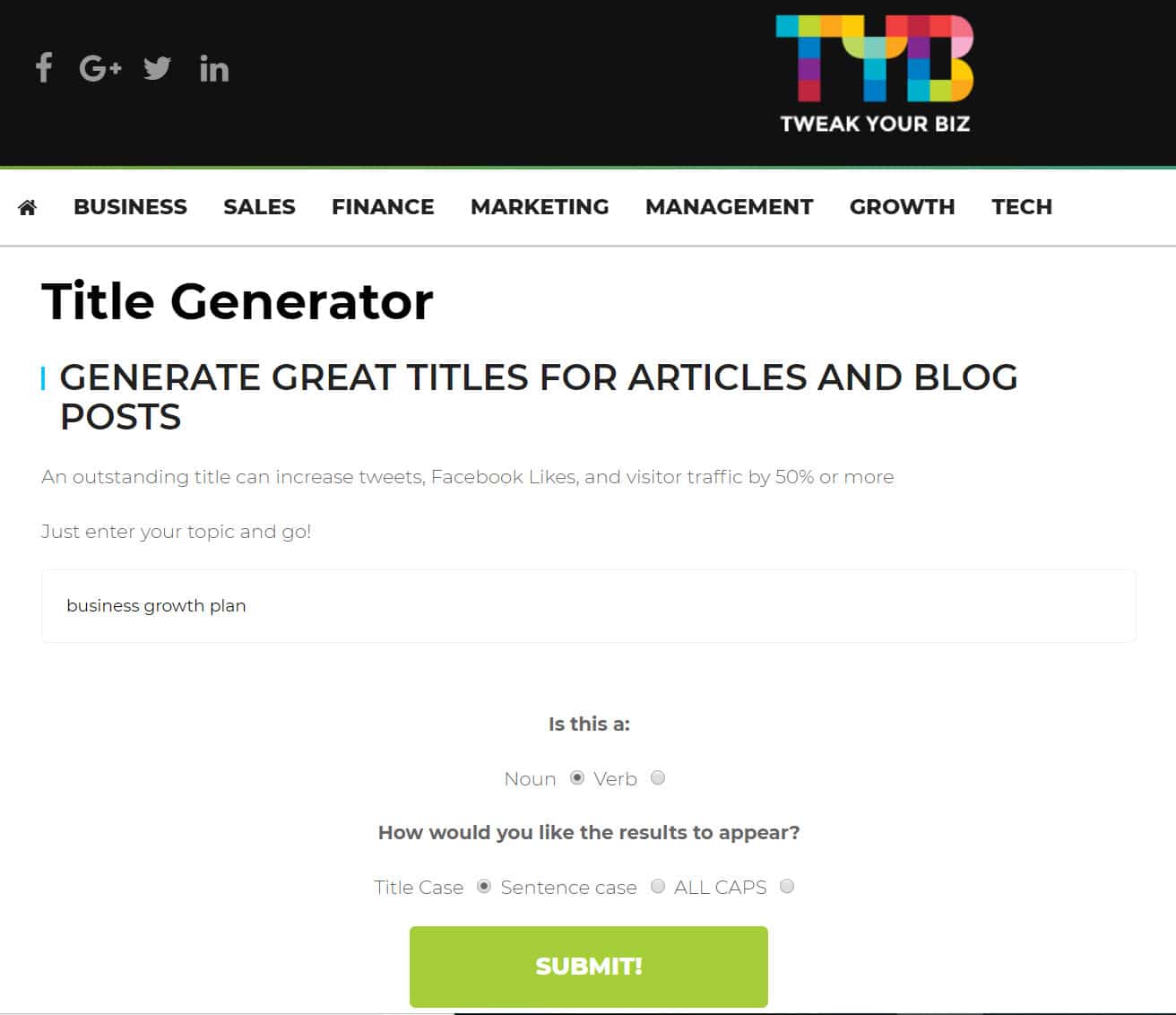 Tweak Your Biz Blog Title Generator
