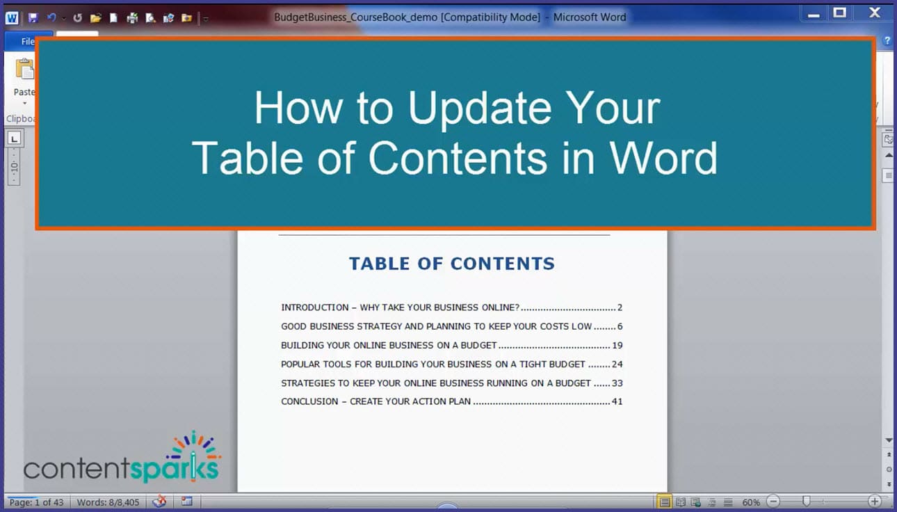 word 2016 table of contents not updating