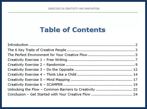 Exercises in Creativity and Innovation - Table of Contents