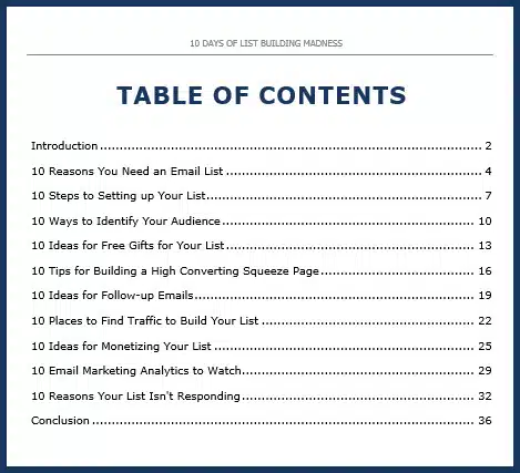 List Building Course Table of Contents