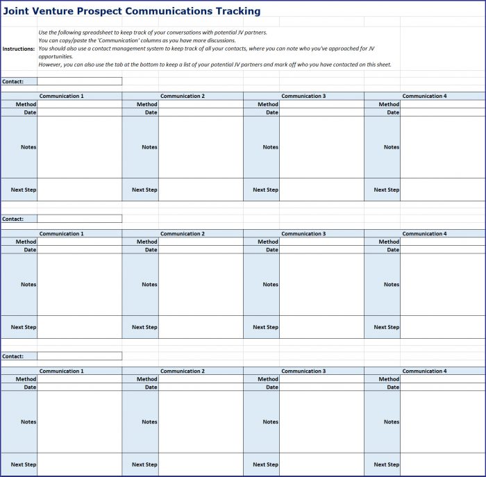 Creating Profitable Partnerships - Prospect Tracking Spreadsheet