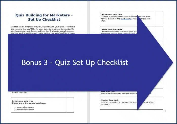 Quiz Building for Marketers - Bonus 3 Quiz Setup Checklist