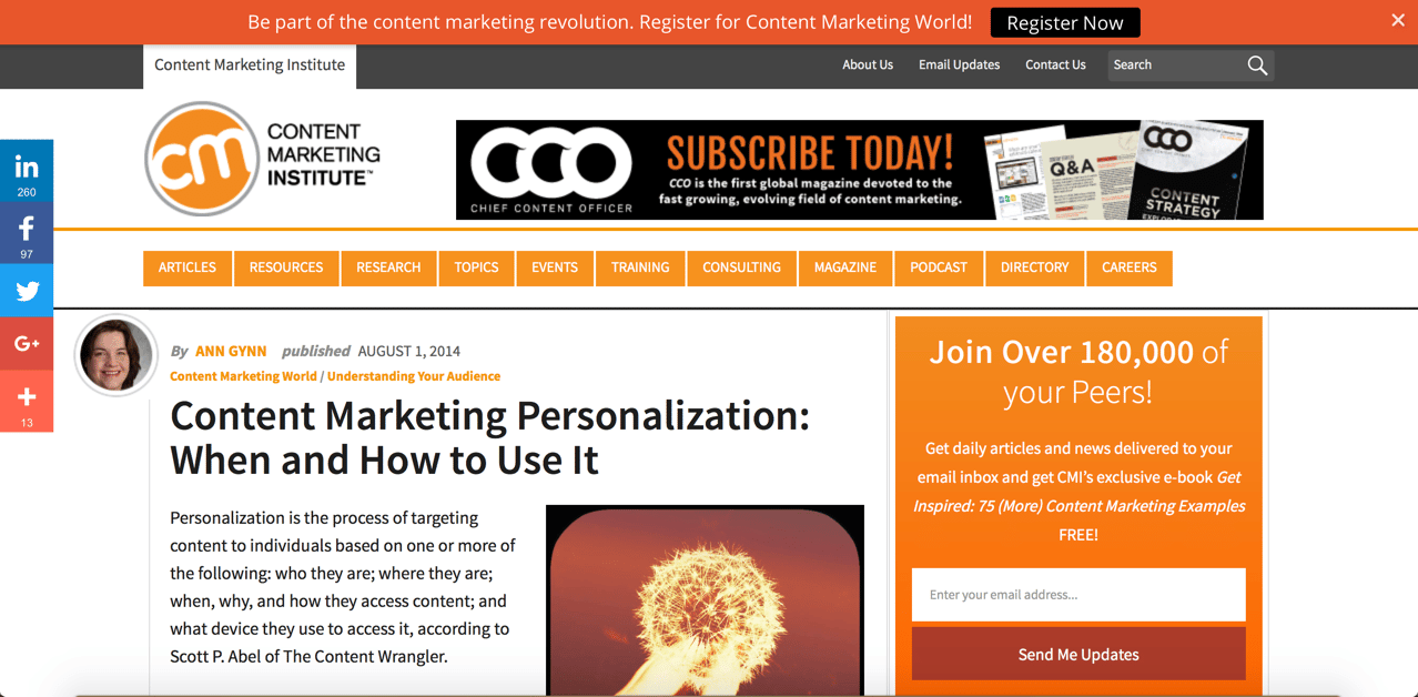 personalized content - content marketing institute