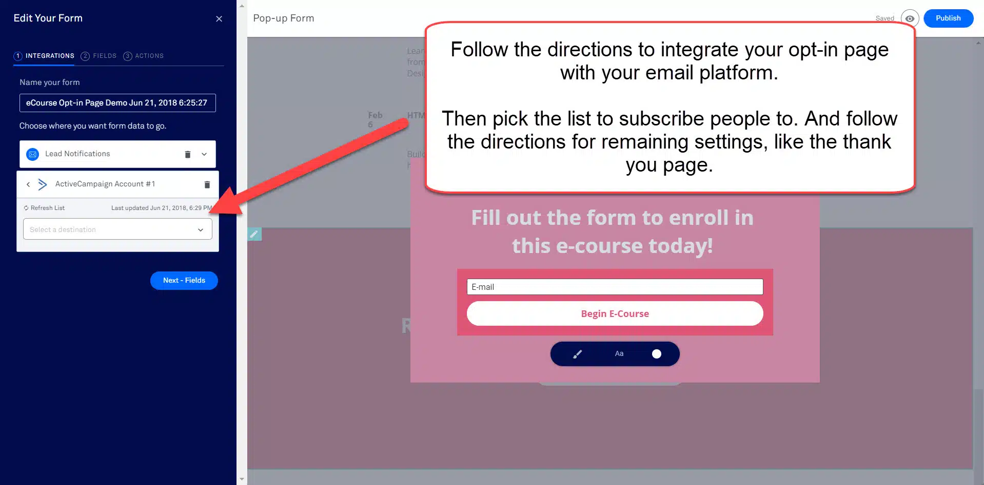 integrate opt in page with email list