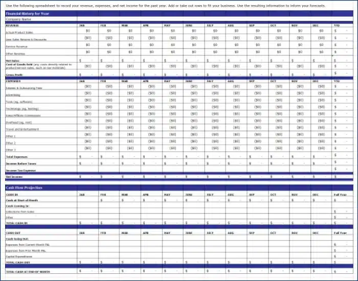 Create Your Business Growth Plan - Financial History Spreadsheet