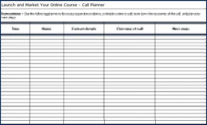 Launch & Market Your Online Course - Call Planner