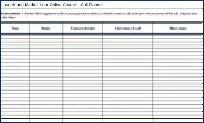 Launch & Market Your Online Course - Call Planner