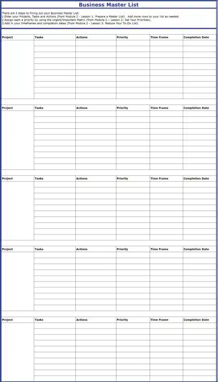 Eliminate Business Overwhelm - Business Master List