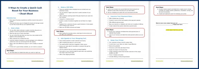 Fast Cash Strategies - Opt-In Cheat Sheet