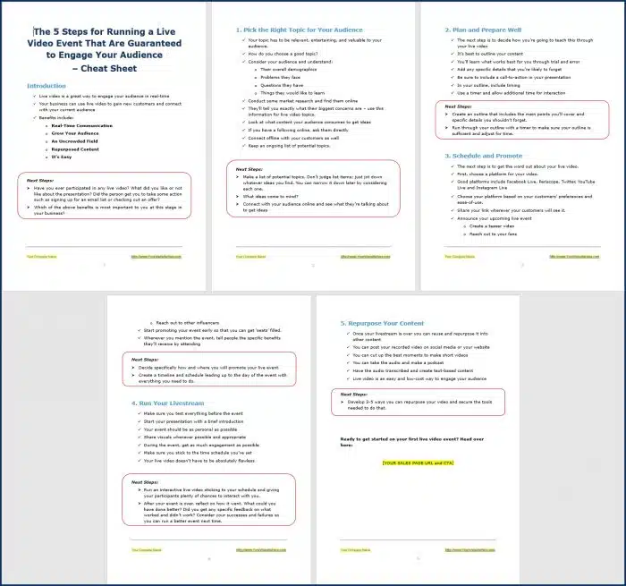 Live Video Marketing - Opt-In Cheat Sheet