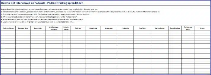 How to Get Interviewed on Podcasts - Tracking Spreadsheet