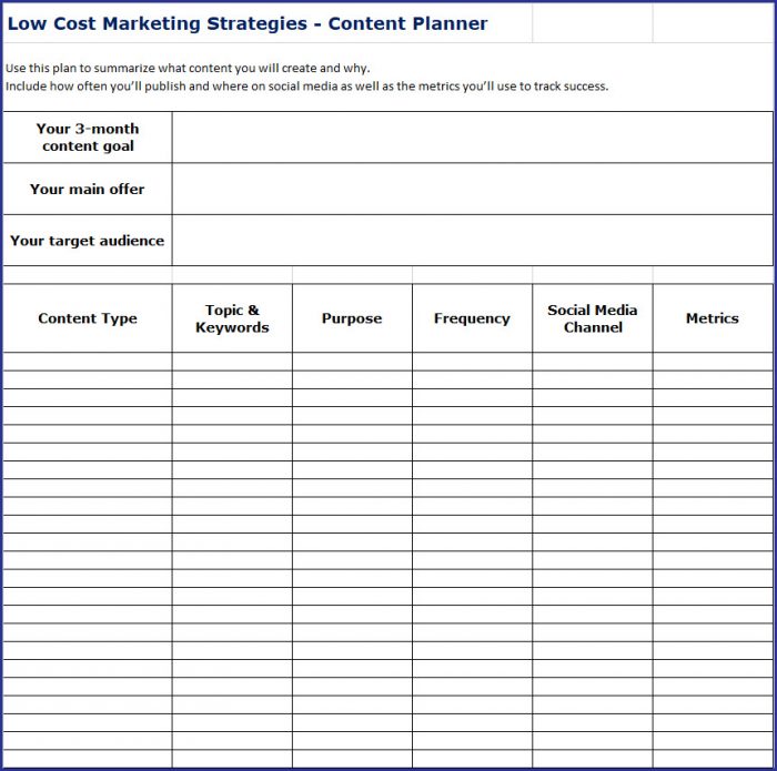 Low Cost Marketing Strategies - Content Planner