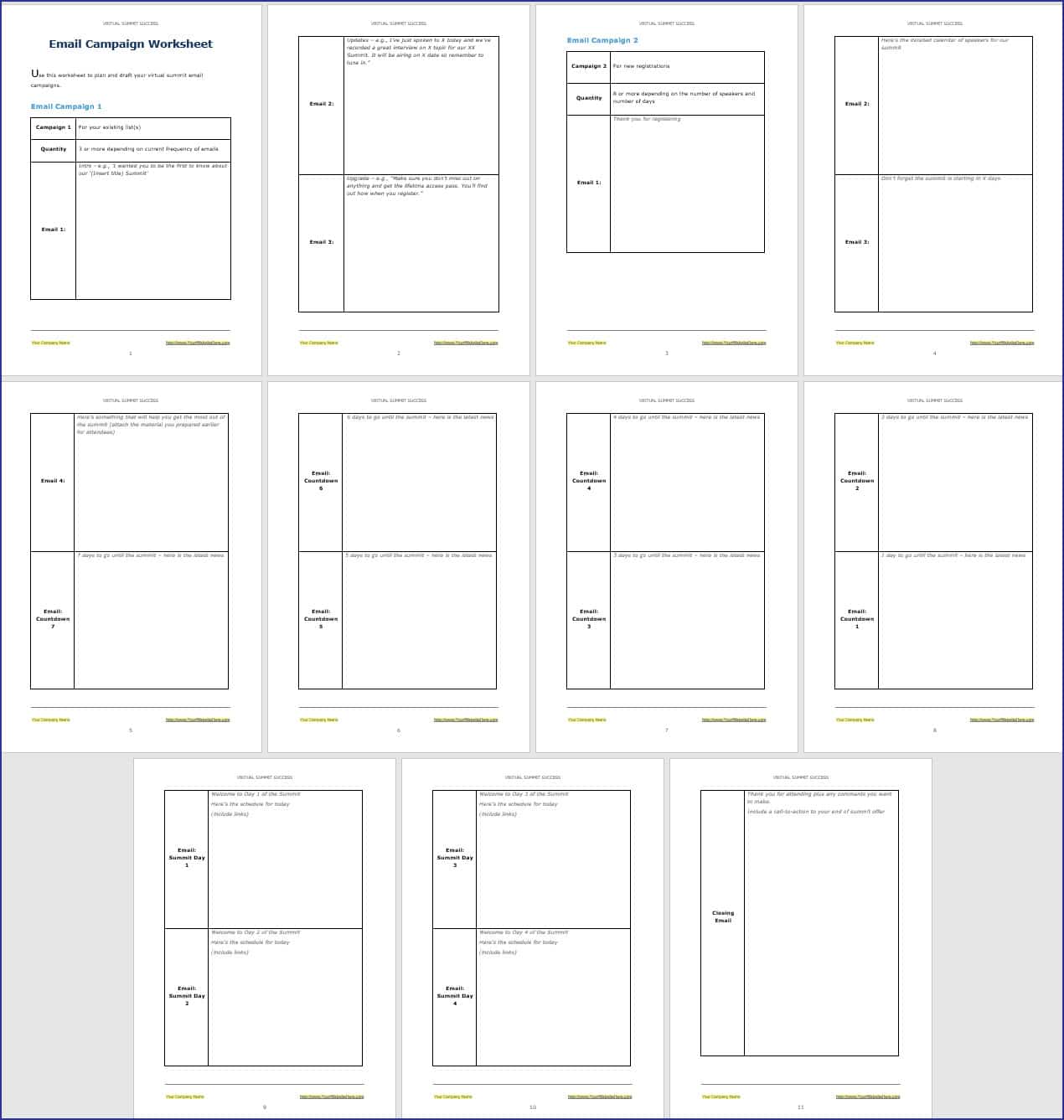 Virtual Summit Success - Email Campaign Worksheet