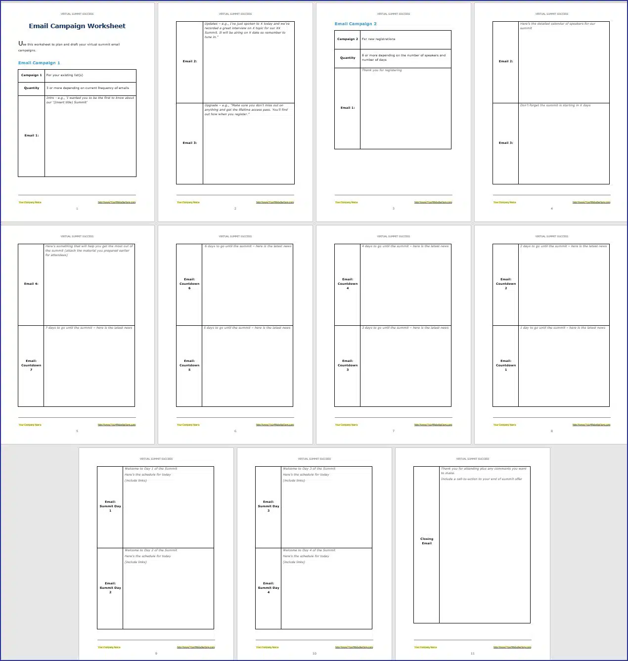Virtual Summit Success - Email Campaign Worksheet