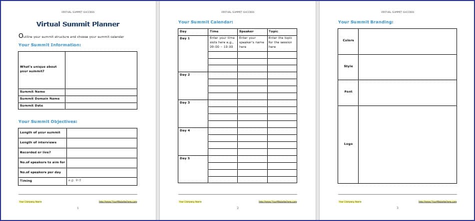 Virtual Summit Success - Summit Planner