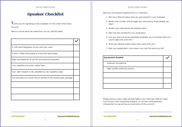 Virtual Summit Success - Summit Speaker Checklist