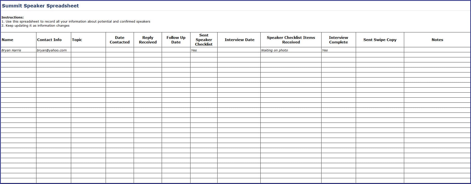 Virtual Summit Success - Summit Speaker Spreadsheet