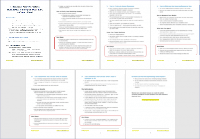 Create Your Marketing Message - Opt In Cheat Sheet