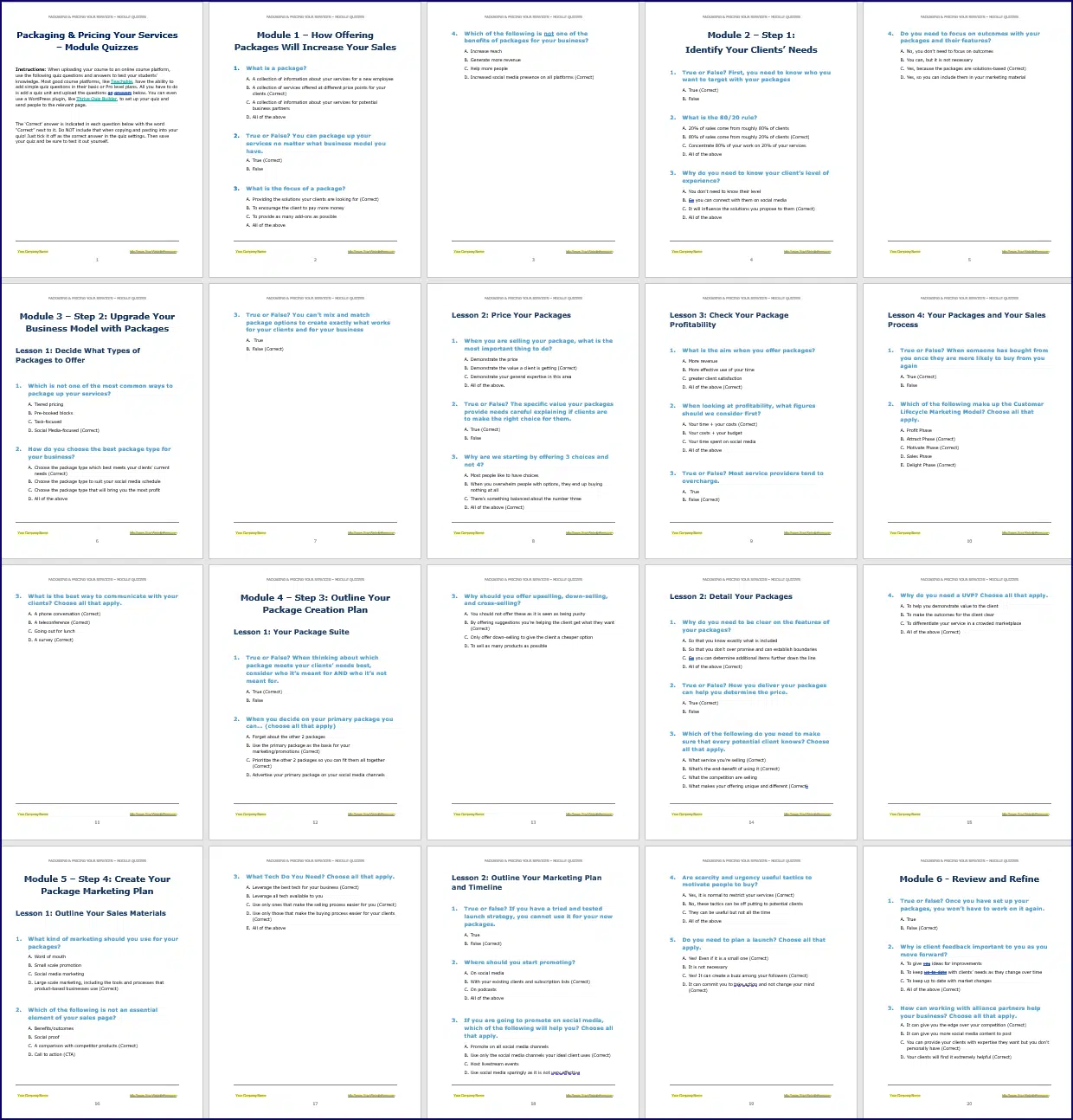 Packaging Pricing Your Services Upgrade Pack Module Quizzes