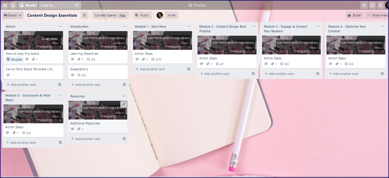 Content Design Essentials - Trello Board