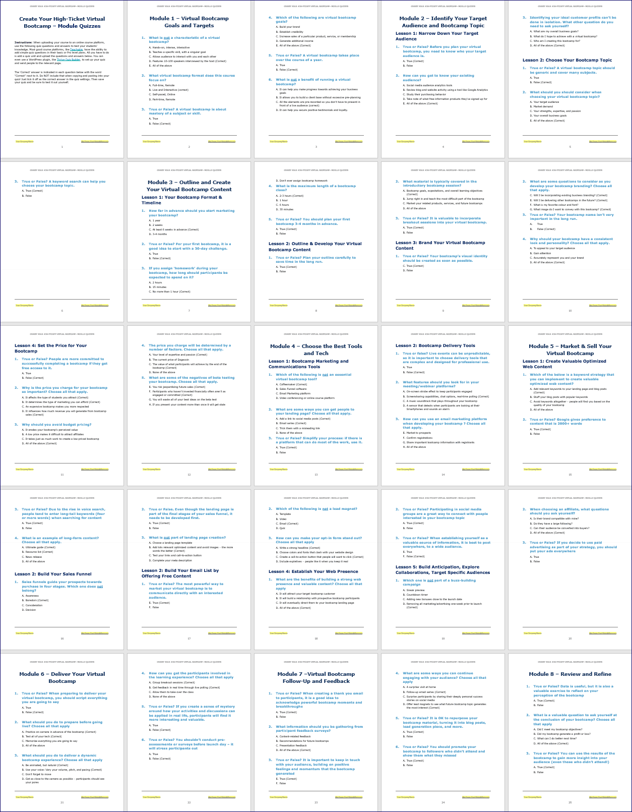 Create Your High Ticket Virtual Bootcamp Upgrade Module Quizzes