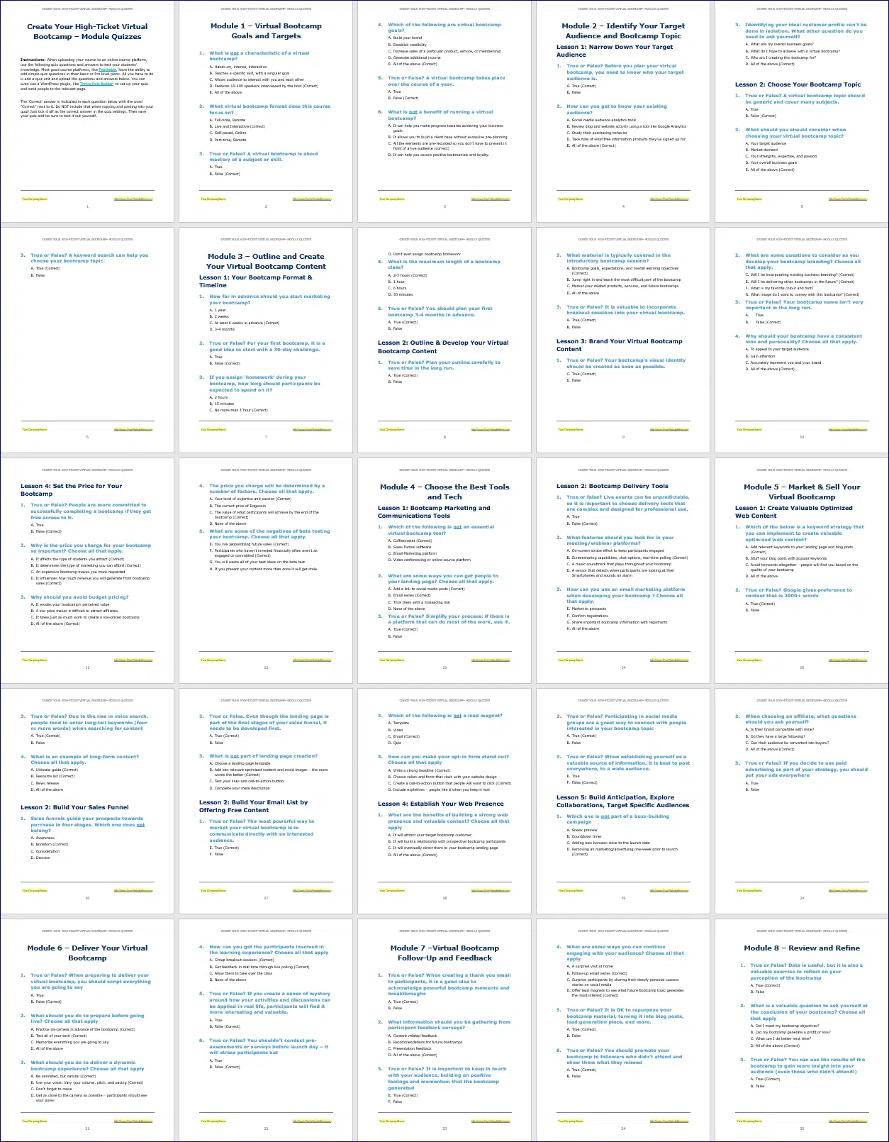 Create Your High Ticket Virtual Bootcamp Upgrade Module Quizzes