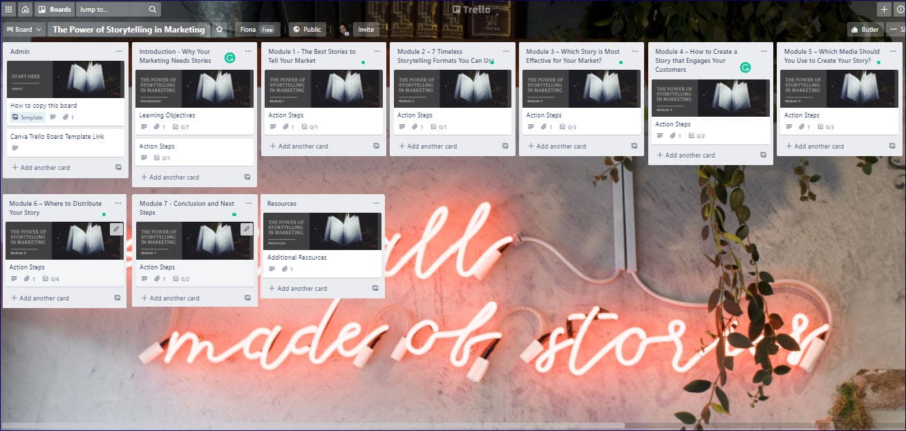 The Power of Storytelling in Marketing - Trello Board