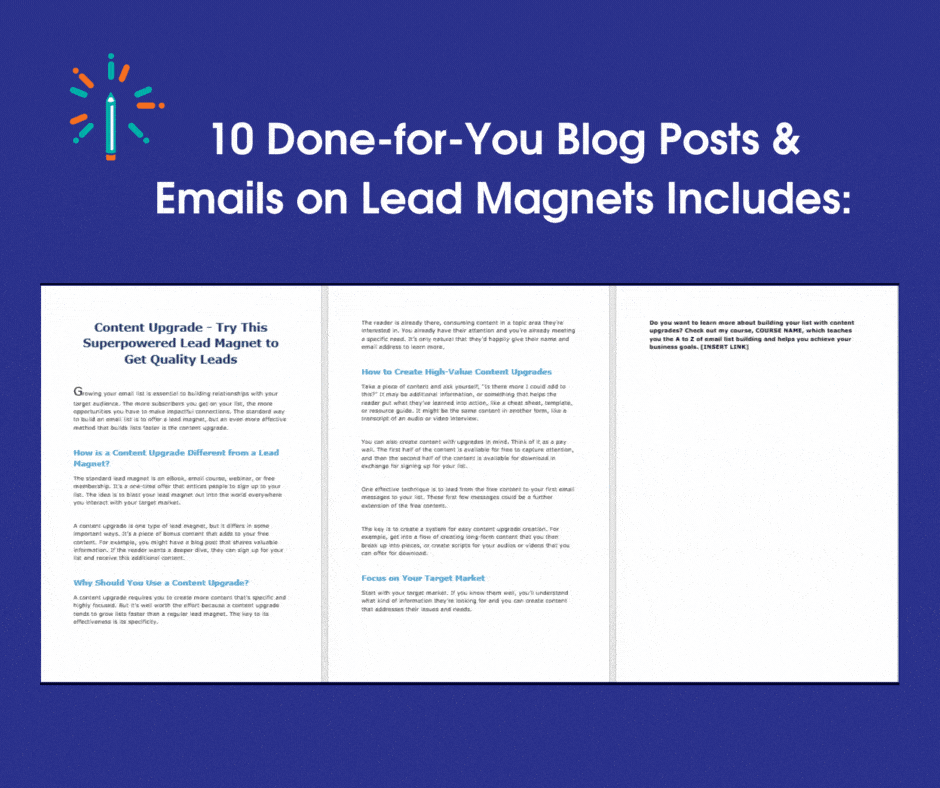 10 Done for You Blog Posts Emails LeadMagnets Sales Page gif