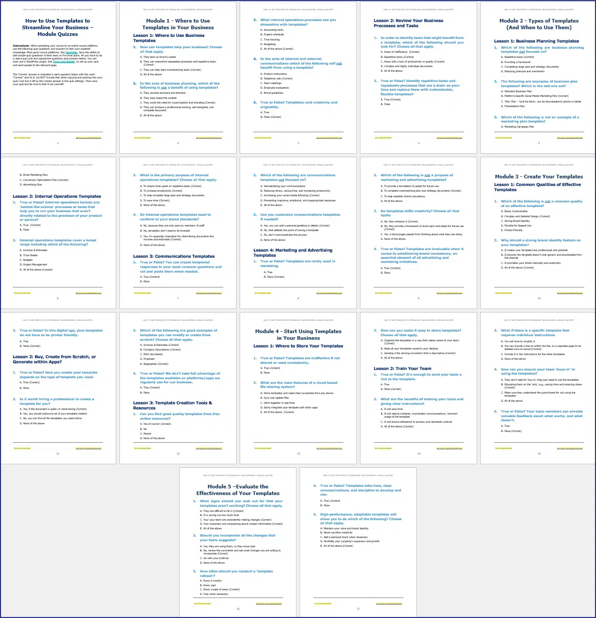 Templates to Streamline Your Business Upgrade Pack Module Quizzes