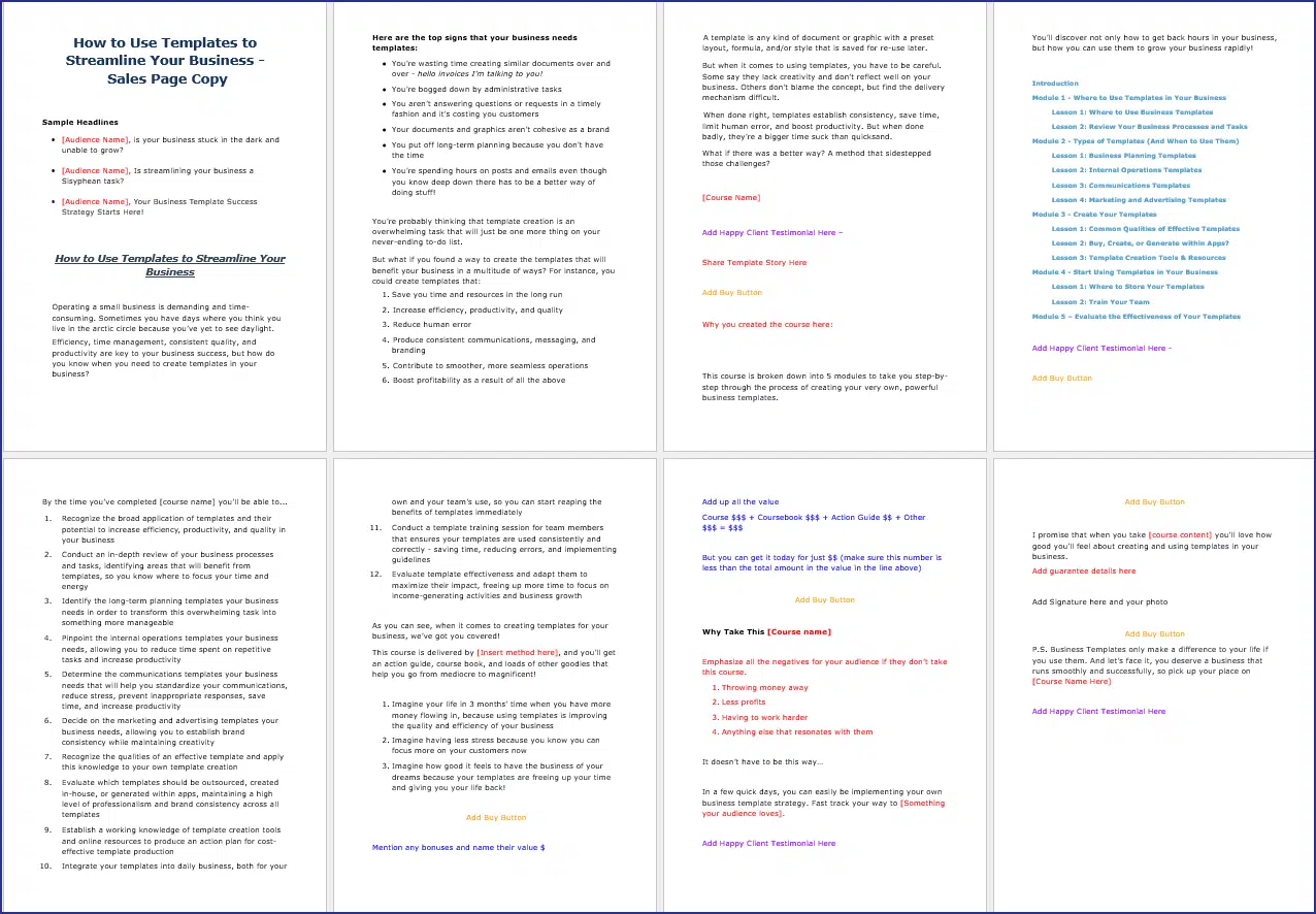 Templates to Streamline Your Business Upgrade Pack Sales Page Copy