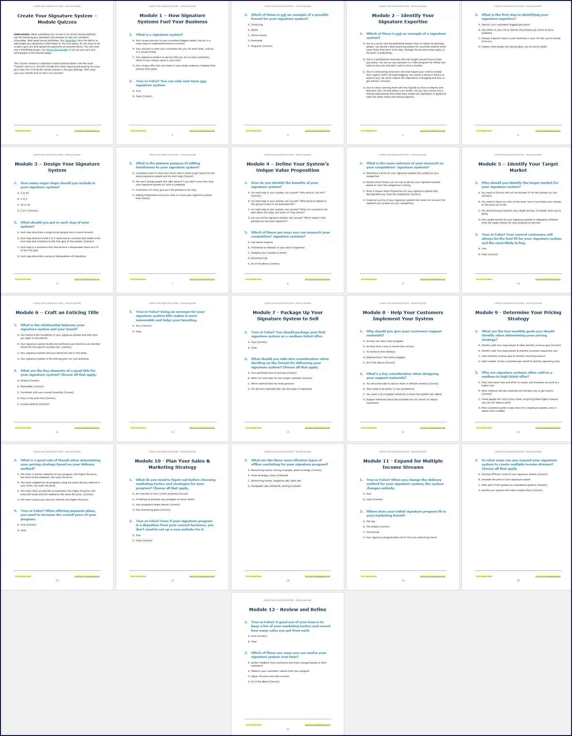 Create Your Signature System Upgrade Module Quizzes