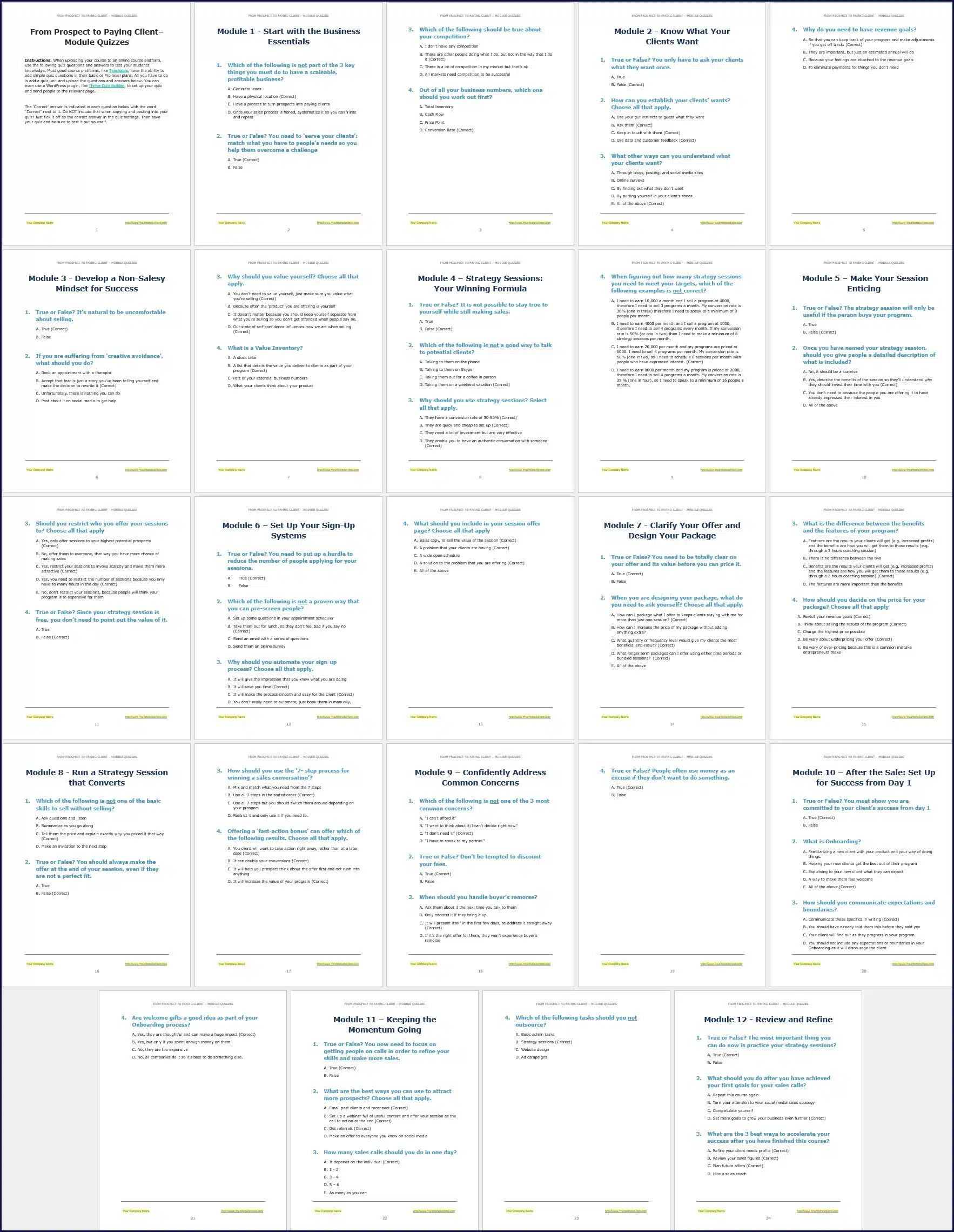 Prospect Client ModuleQuizzes