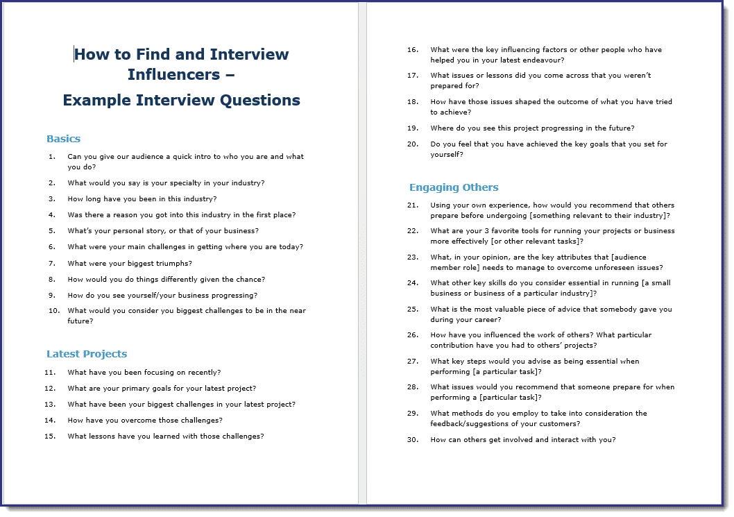 Influencer Interview Questions