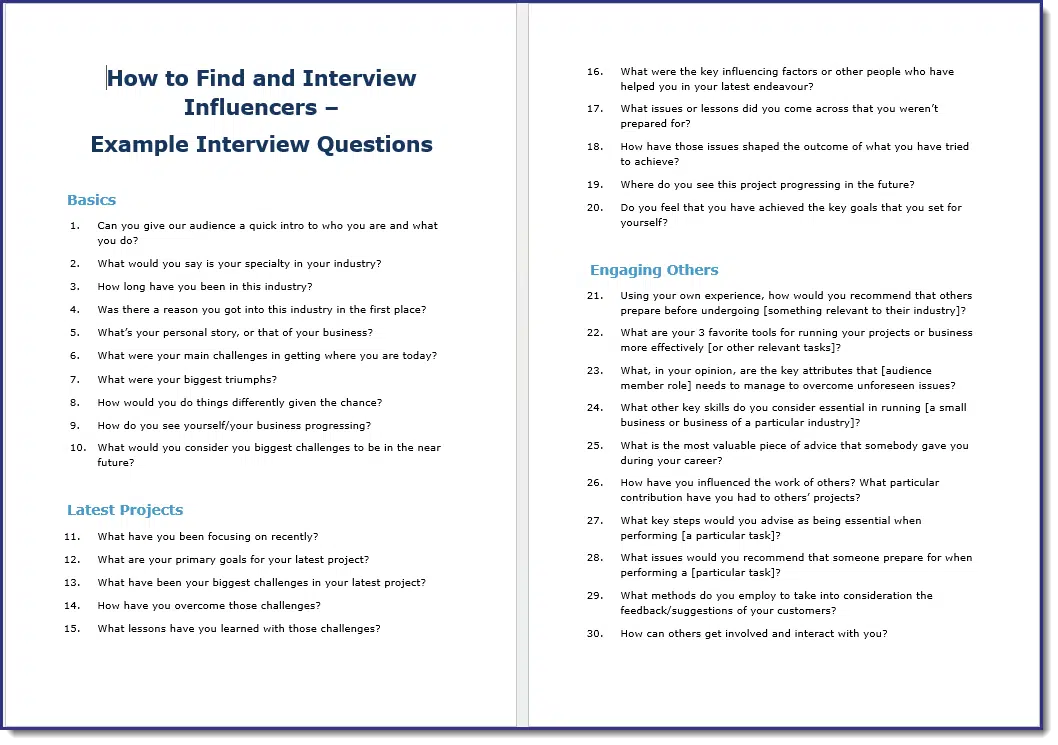 Influencer Interview Questions