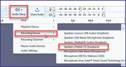 Audacity recording settings