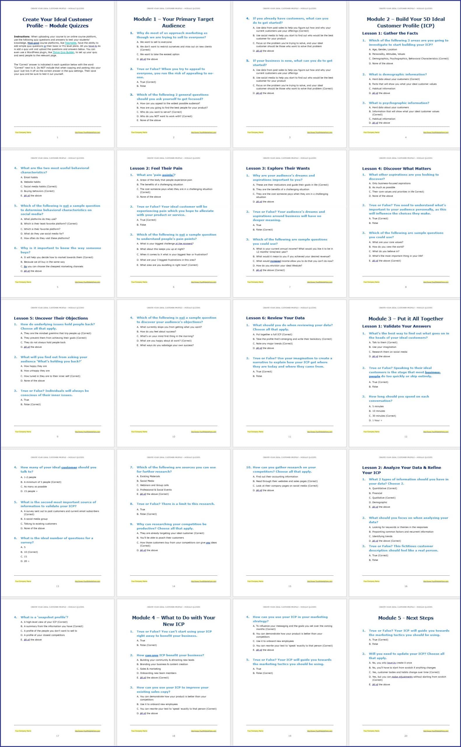 Create Your Ideal Customer Profile - Course Quizzes