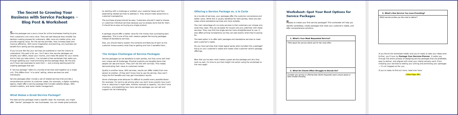 The Secret to Growing Your Business with Service Packages – Blog Post & Worksheet