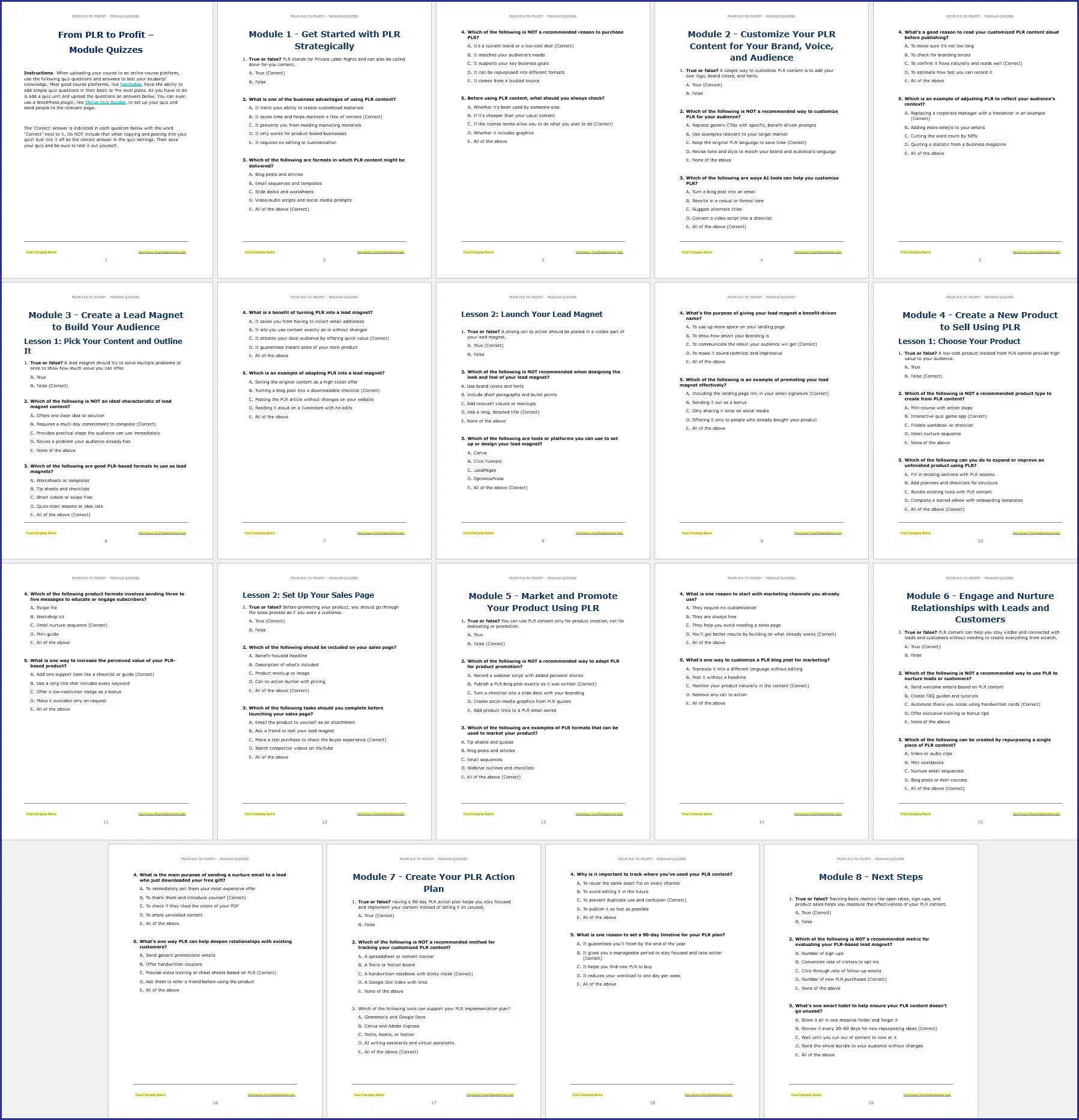 From PLR to Profit PLR Course Quizzes