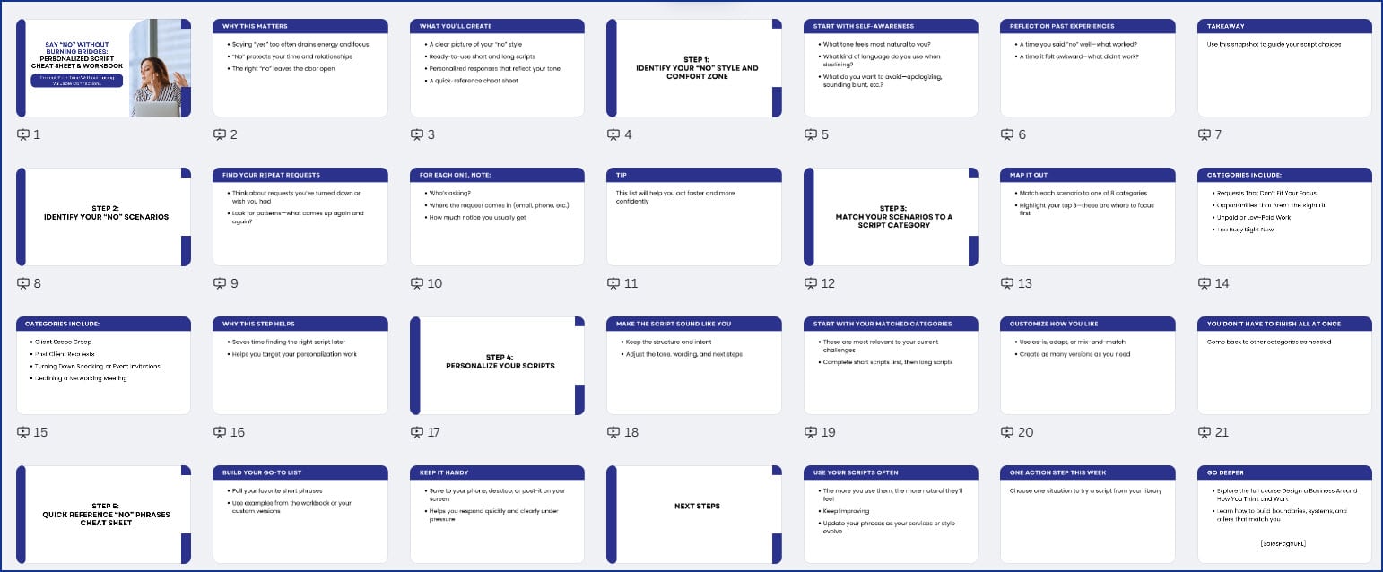 	Say “No” without Burning Bridges: Personalized Script Cheat Sheet & Workbook