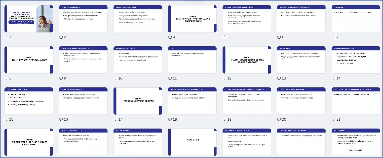 	Say “No” without Burning Bridges: Personalized Script Cheat Sheet & Workbook