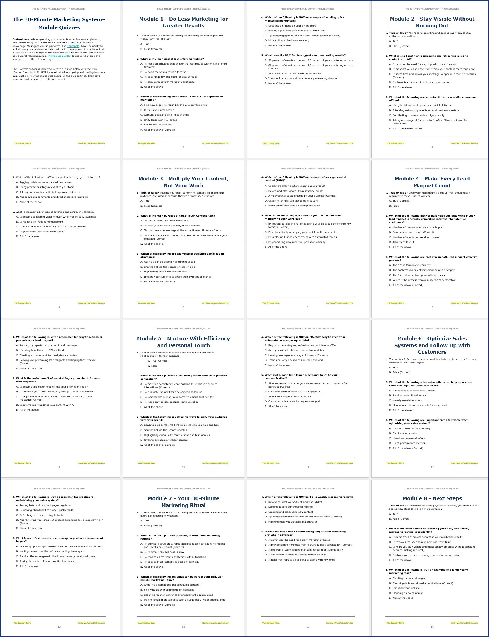 The 30-Minute Marketing System PLR Course Quizzes