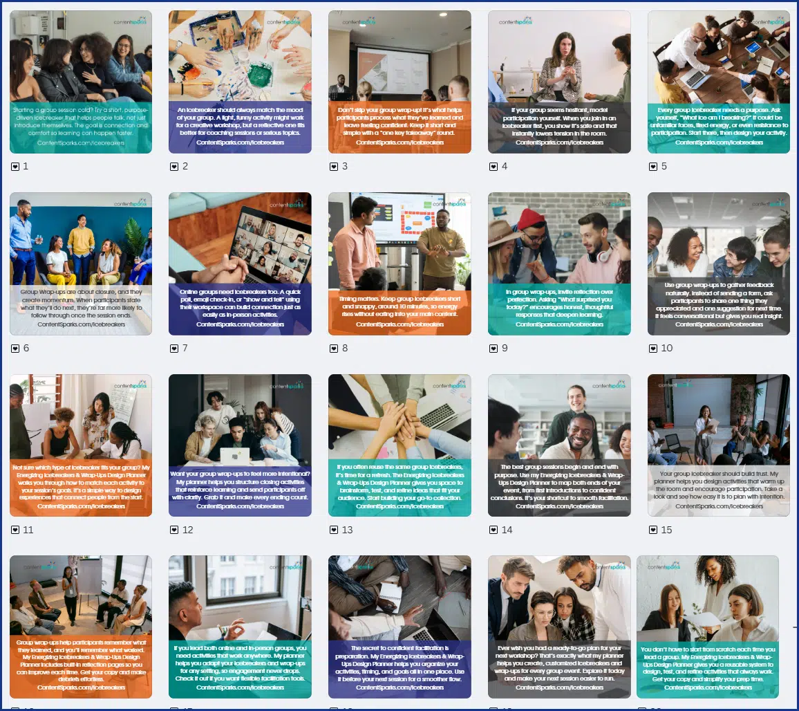 Energizing Icebreakers & Wrap-Ups Design PLR Planner Social Images