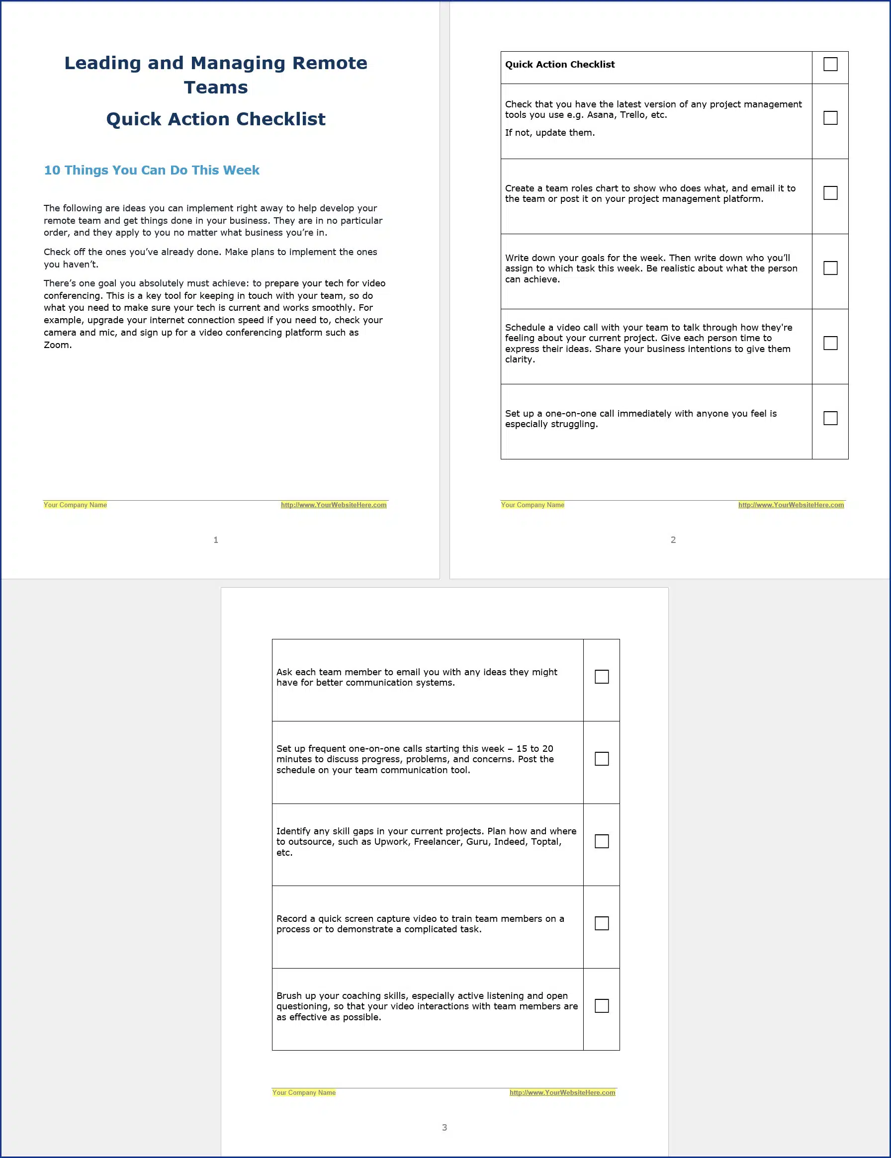 Managing Remote Teams - Quick Action Checklist Leading and Managing Remote Teams